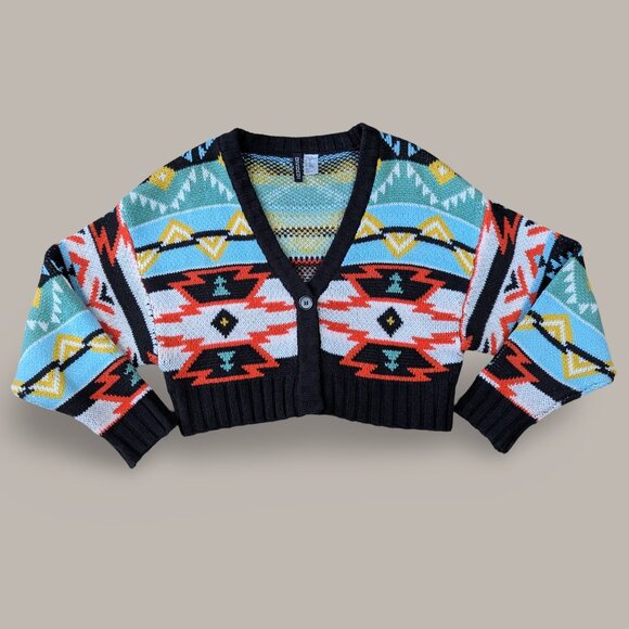 H&M Divided Jacquard Knit Aztec Cropped Cardigan Sweater - XXS - Picture 4 of 6